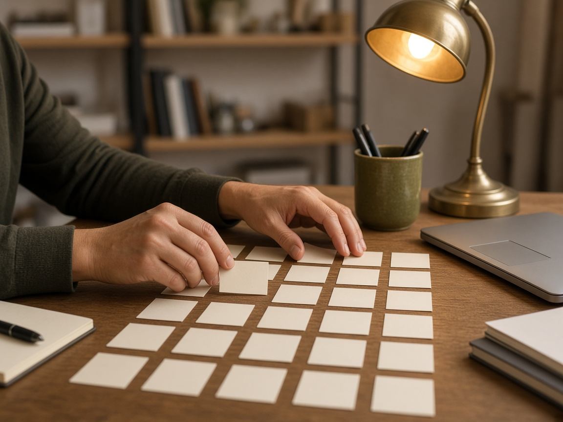 Claude synthesis workshop with positioning cards on a table